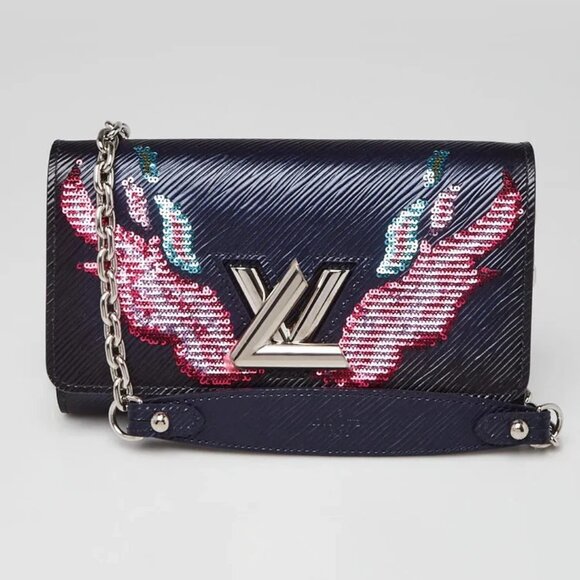 Louis Vuitton Blue Nuit Epi Leather Flame Sequins Twist Wallet On Chain Bag - Picture 1 of 12